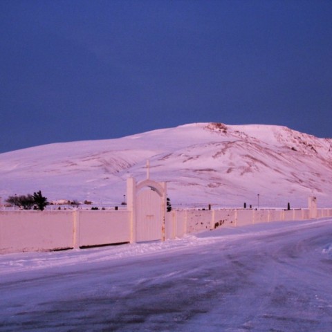 Sólroðinn vetrarmorgunn í Skagafirði