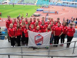 UMSS hópurinn á Gautaborgarleikarnir í frjálsíþróttum sem haldnir voru á Ullevi-leikvanginum í Gautaborg í júní sl. Ljósm./fengin af facebook síðu Frjálsíþróttadeild Tindastóls.