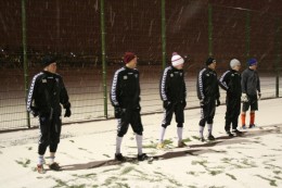 Það þarf 100% áhuga og viljastyrk til þess að æfa fótbolta í svona veðri. 