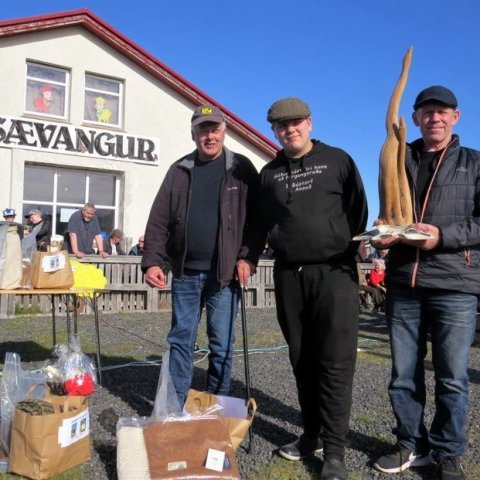 Sigurvegararnir Þórður, Marinó og Fljótamaðurinn Gunnar Steingríms. 