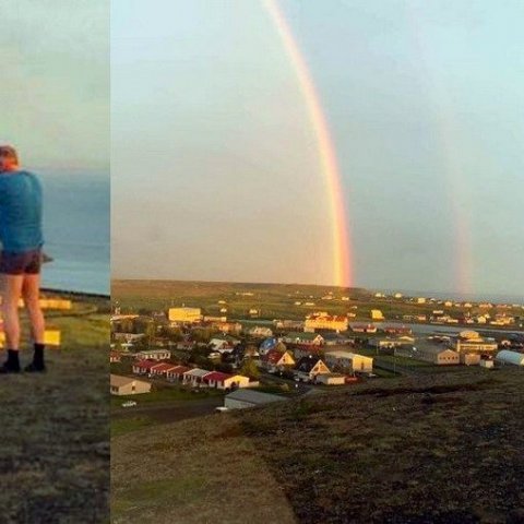 Á naríunum að mynda regnbogann