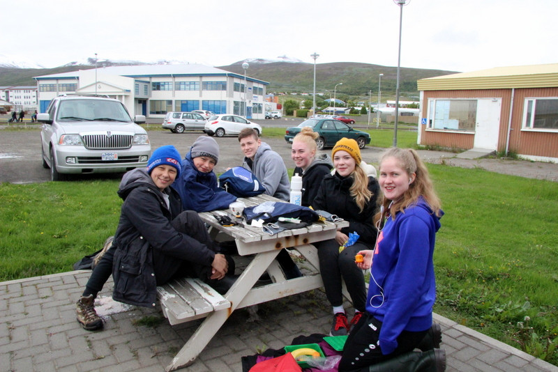Þau sögðu að það væri bara gaman í vinnuskólanum. Þórður Ari, Benedikt Kári, Örvar Freyr, Kristey Rut, Inga og Stefanía. Mynd: PF.