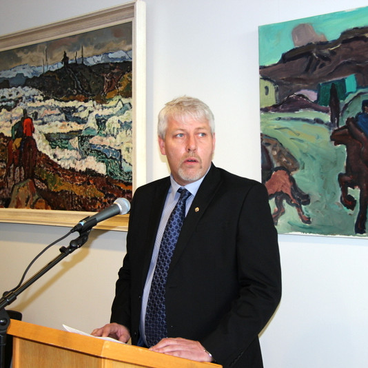 Gunnsteinn Björnsson, formaður atvinnu-, menningar- og kynningarnefndar Svf. Skagafjarðar setti Sæluviku Skagfirðinga 2017. Mynd: PF.