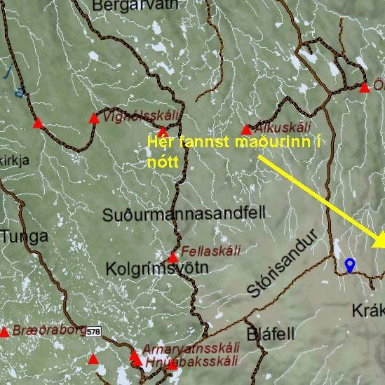 Kort af staðsetningu vélhjólamannsins. Mynd/af Facebook-síðu Húna.