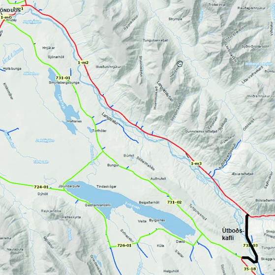 Svarti liturinn á myndinni sýnir vegarkaflann sem um ræðir. Mynd: Vegagerðin.