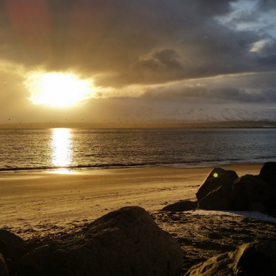 Sól slær silfri á voga