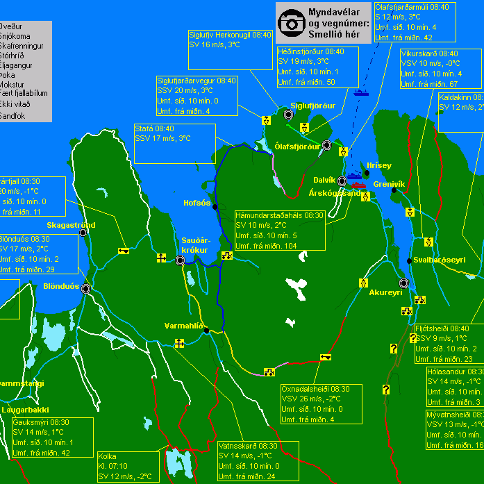 Stórhríð á Vatnsskarði og ófært á Öxnadalsheiði