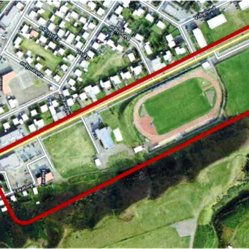 Loftmynd af afmörkun skipulagssvæðisins. Mynd/úr skipulagslýsingu vegna deiliskipulags Flæða og íþróttasvæðis á Sauðárkróki.