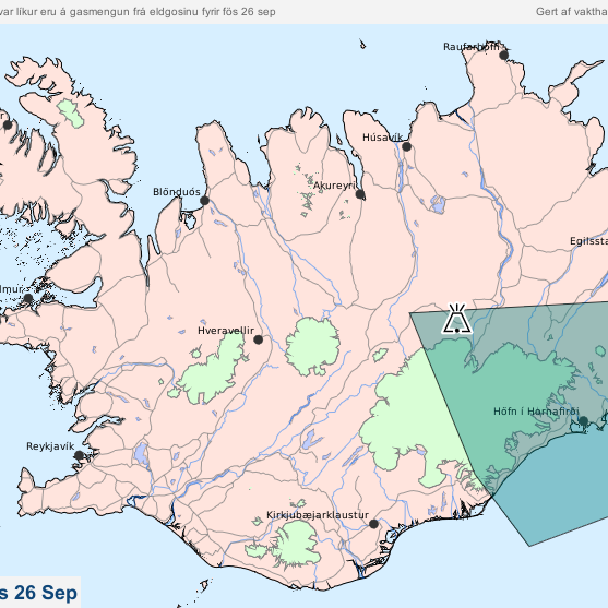 Gasmengunarspá flókin næstu daga vegna veðurs
