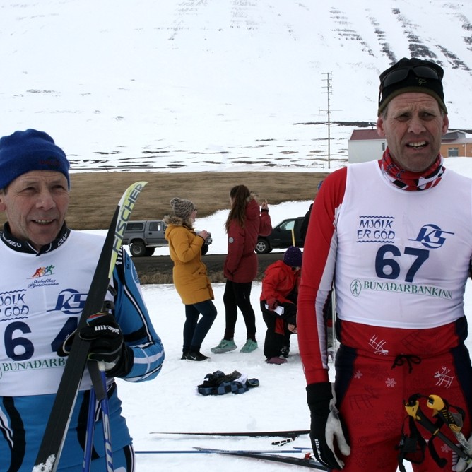 Kempurnar Magnús Eiríksson (t.v.) og Þórhallur Ásmundsson (t.h.) eru meðal margra skíðagöngukappa sem Fljótin hafa alið. Mynd: Örn Þórarinsson.