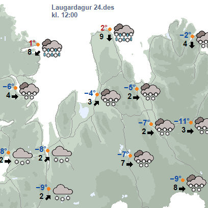 Svona lítur spákortið út fyrir aðfangadag.