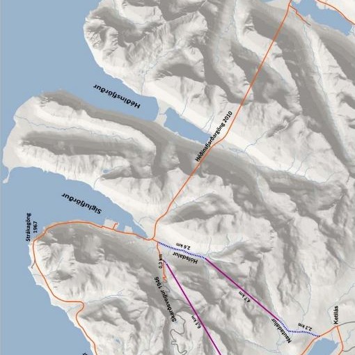 Tvær tillögur um jarðgöng milli Siglufjarðar og Fljóta fylgja þingsályktunartillögunni. Mynd: Alþingi.is.