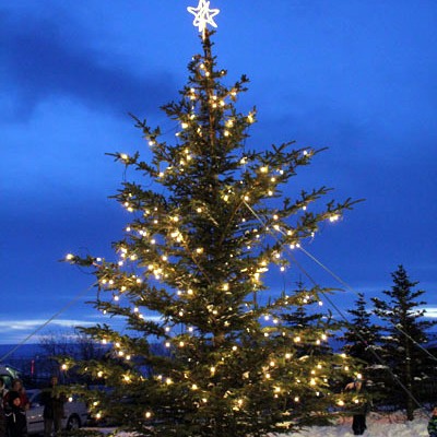 Jólaljósin tendruð á jólatrénu