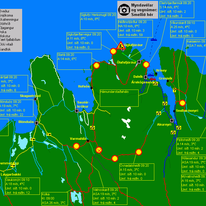 Færð á vegum Norðurlands þriðjudaginn, 8. desember kl. 9:15.