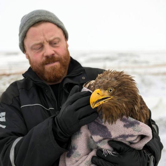 Þórarinn Rafnsson og örninn frægi. Mynd: Höskuldur B. Erlingsson.