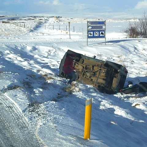 Erlendir ferðamenn enduðu utan vegar