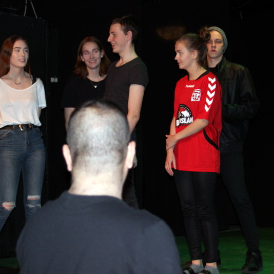 Nemendur æfa Rocky Horror. Mynd tekin á æfingu í síðustu viku. PF