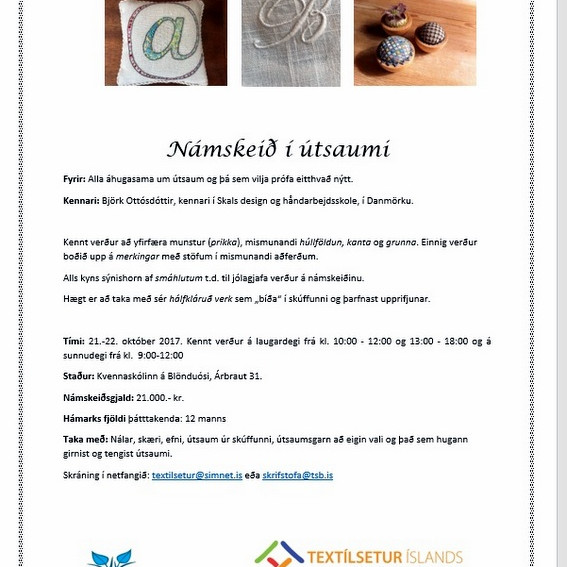 Útsaumsnámskeið í Kvennaskólanum á Blönduósi