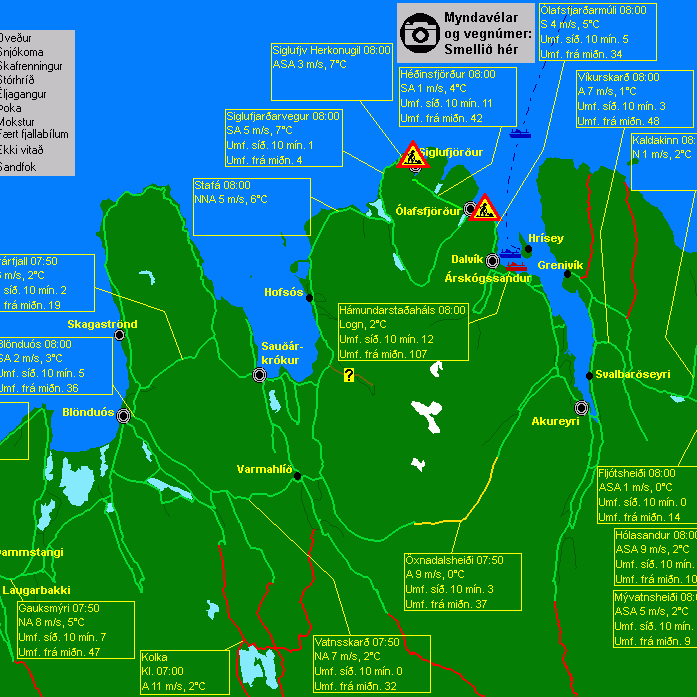 Vakin er athygli á að þessi mynd er tekin af vef Vegagerðarinnar um kl. 8 í morgun. Því er lesendum bent á að fara á vefinn til að fá nýjustu upplýsingar.
