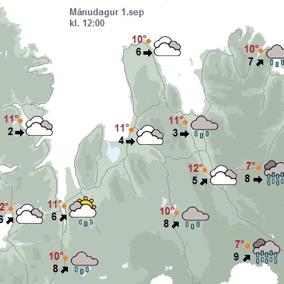 Rigning með köflum í dag