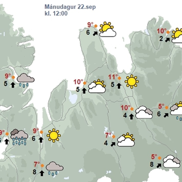 Skúrir eða rigning í dag