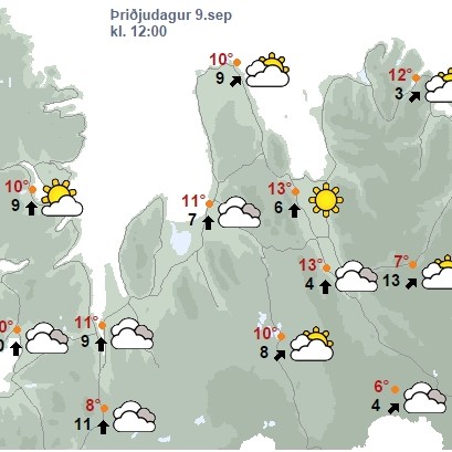 Stöku skúrir í dag en rigning með köflum á morgun