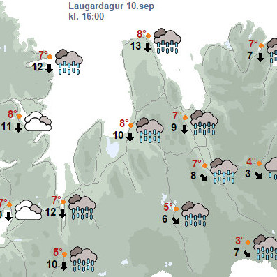 Búist við mikilli úrkomu á Norðurlandi og á Ströndum.