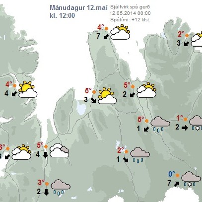 Dálítil rigning eða slydda sum staðar í dag