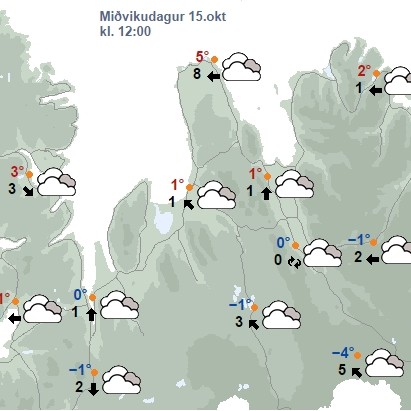 Skýjað í dag en bjartara í innsveitum