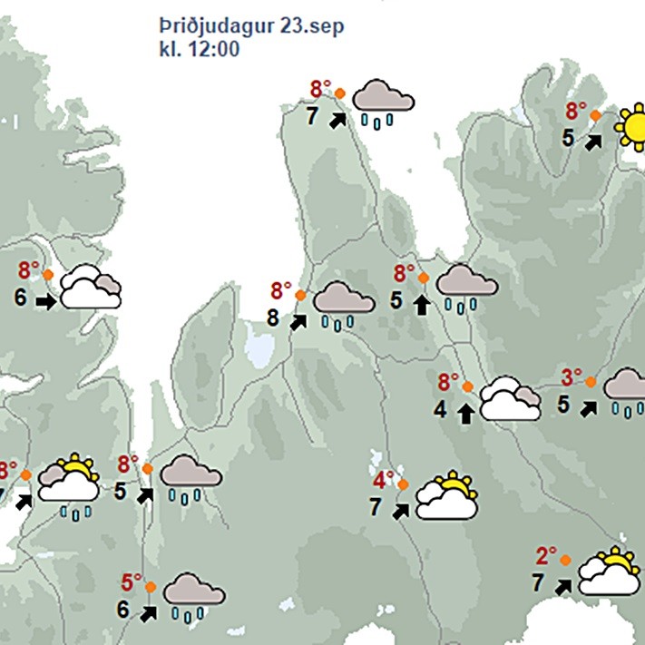 Hæg vestlæg átt seinnipartinn