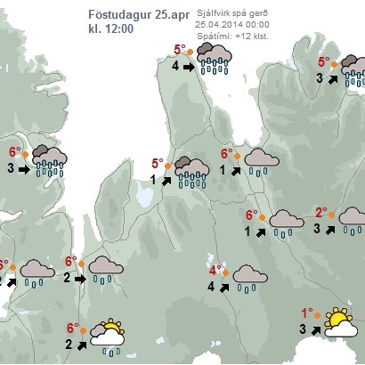 Rigning með köflum í dag