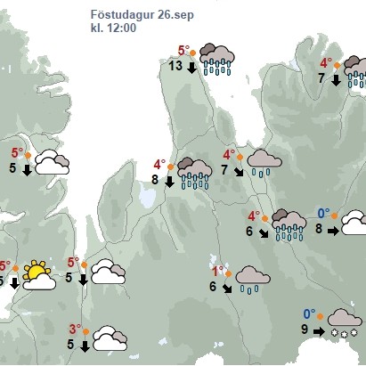 Rigning og jafnvel slydda í dag