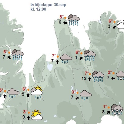 Rigning með köflum í dag
