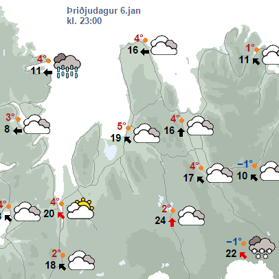 Spáð stormi víða um land í kvöld