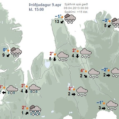 Spáð snjókomu eftir hádegi