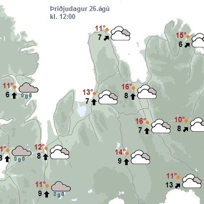 Lítilsháttar væta en þurrt þegar kemur á daginn