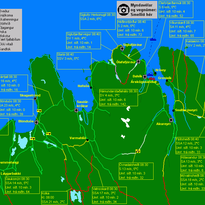 Færð á vegum að morgni fimmtudags, 10. mars 2016. Mynd/Vegagerðin.