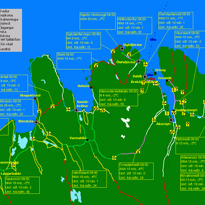 Ófært á Þverárfjalli og Siglufjarðarvegi