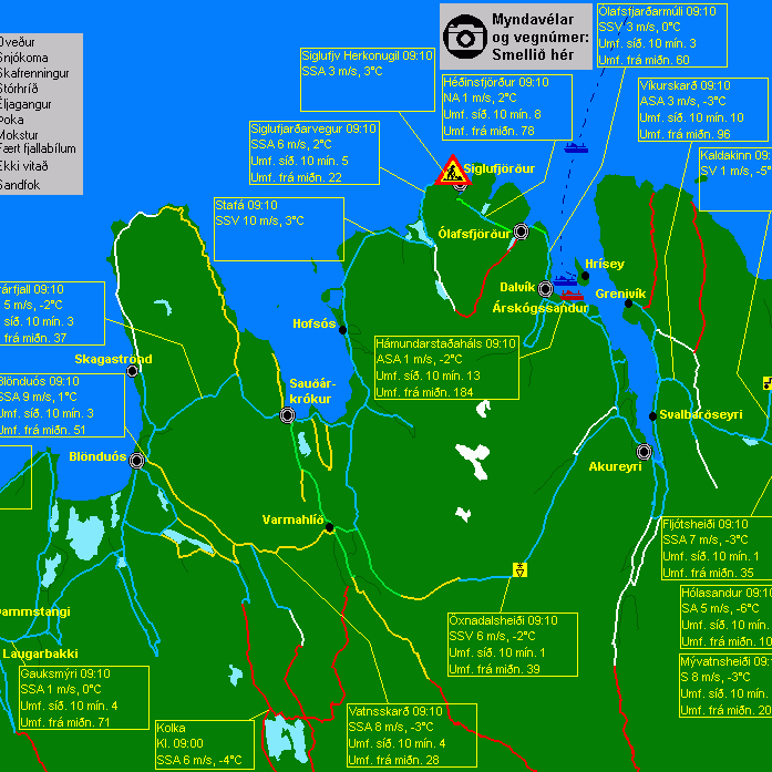 Færð á vegum Norðanlands mánudaginn 14. desember kl. 9:17. Mynd/Vegagerðin.is