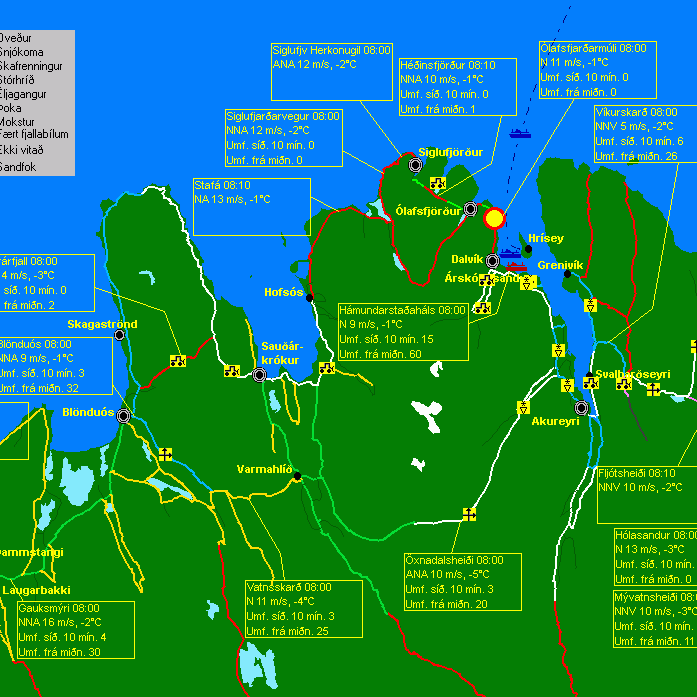 Ófært á Þverárfjalli og frá Hofsós til Siglufjarðar