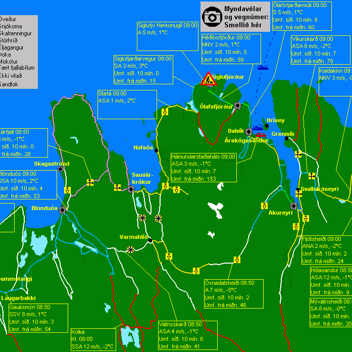 Færð á vegum kl. 9, að morgni föstudagsins 19. febrúar 2016. Mynd/Vegagerðin.is