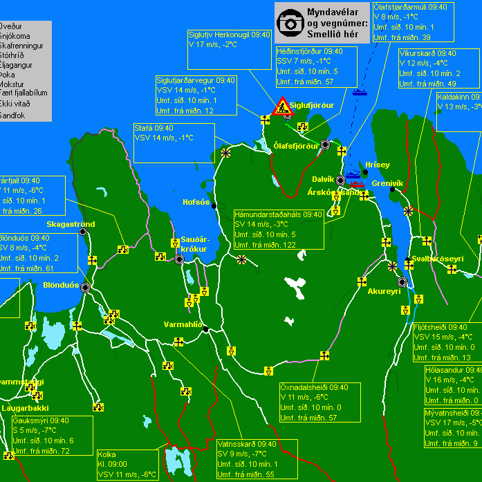 Færð á vegum Norðanlands kl. 9:48 miðvikudaginn 2. desember 2015. Mynd/Vegagerðin.is