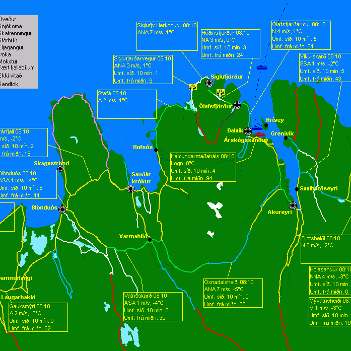 Hálkublettir og snjóþekja Norðvestanlands