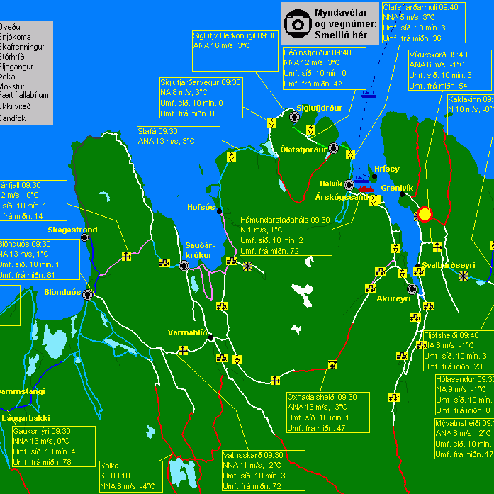 Flughálka í Húnavatnssýslum og ófært á Öxnadalsheiði