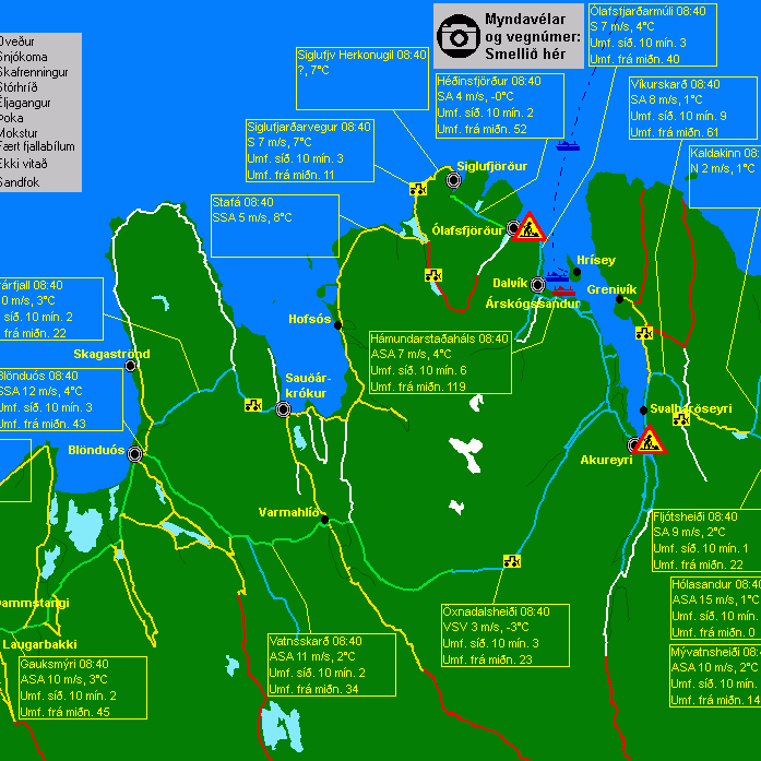 Hálka á Þverárfjalli og á Vatnsskarði
