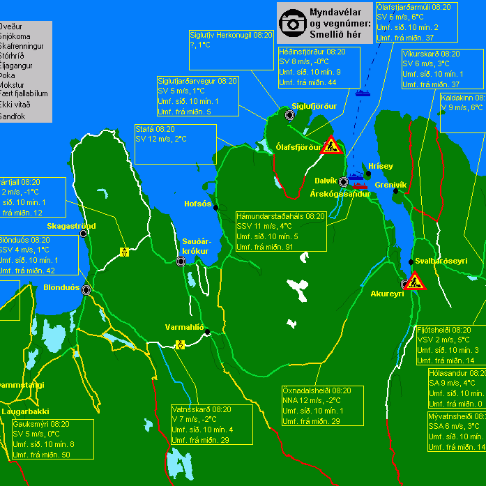 Snjóþekja og éljagangur á Þverárfjalli og Vatnsskarði
