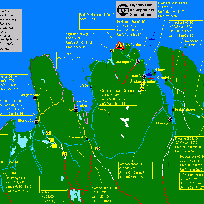 Færð á vegum Norðanlands kl. 9:15 í dag, 3. desember 2015. Mynd/Vegagerðin.