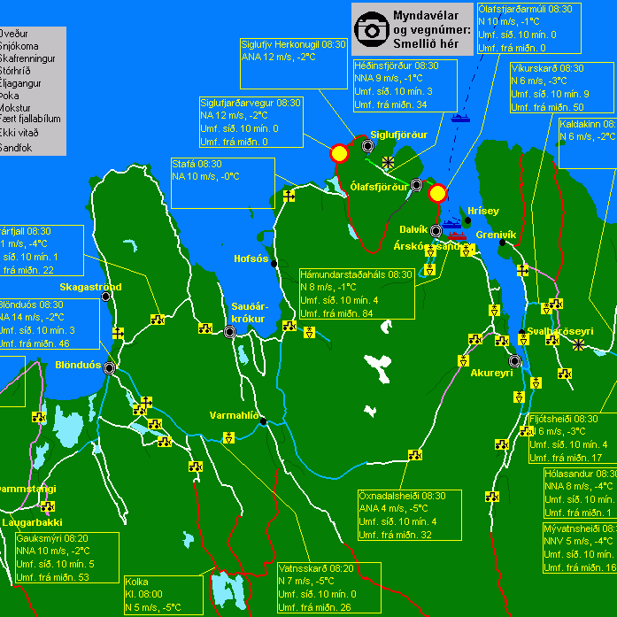 Færð á vegum mánudaginn 30. nóvember 2015, kl. 8:33, skv. vef Vegagerðarinnar.