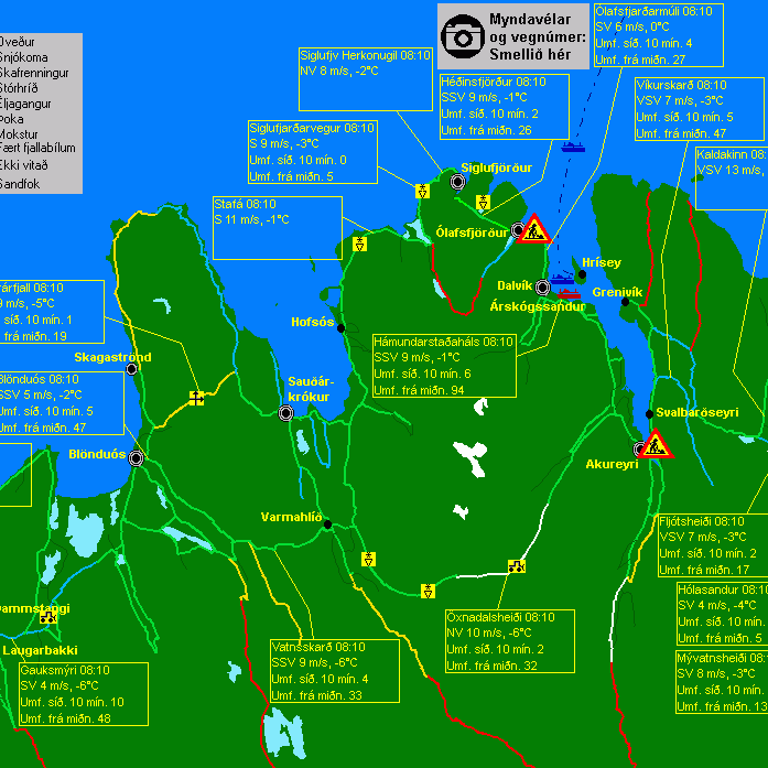 Hálka eða hálkublettir á köflum á NLV