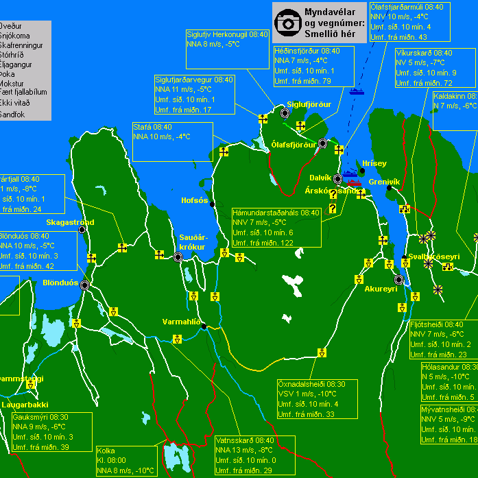 Færð á vegum Norðanlands kl. 8:44 þriðjudaginn 9. febrúar 2016. Mynd/Vegagerðin.